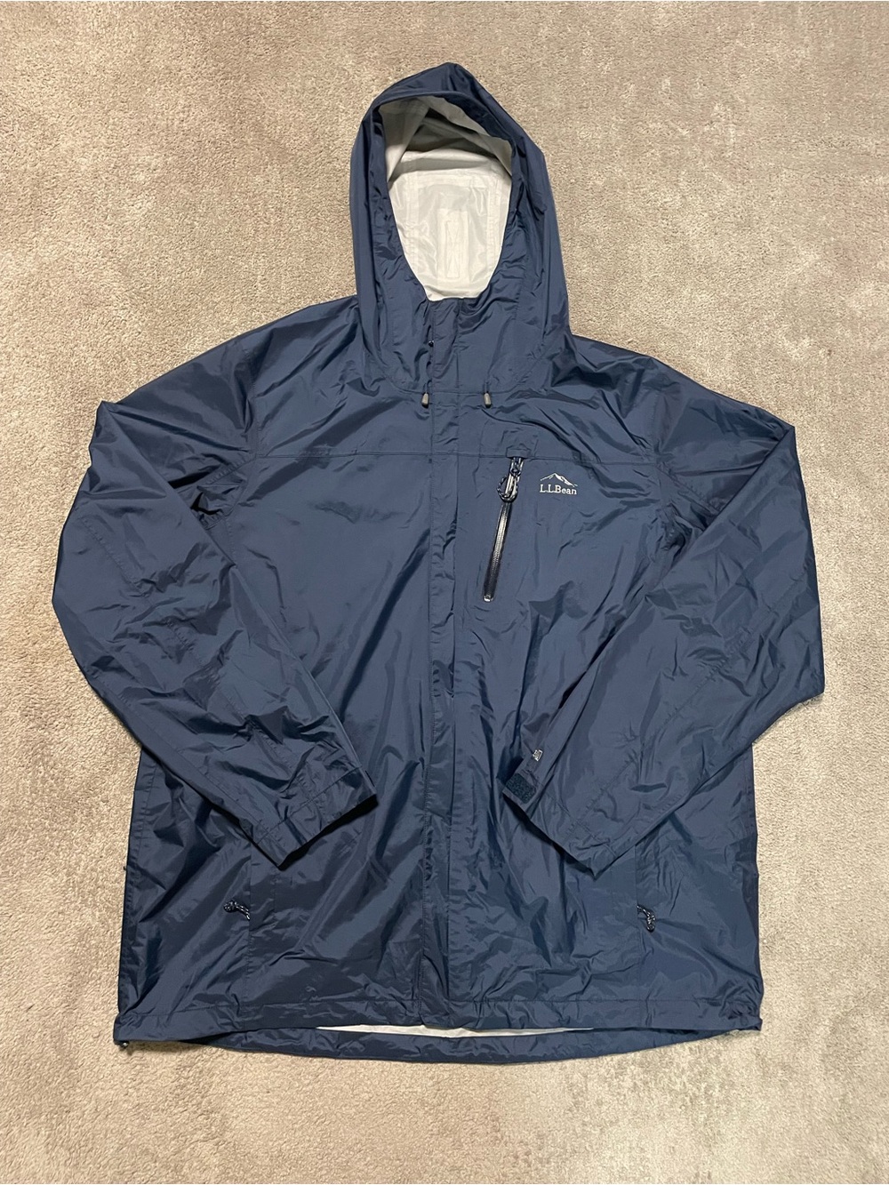 L.L.Bean Raincoat Jacket Mens 2XT Tall Navy Blue Nylon Hooded Outdoor Shell